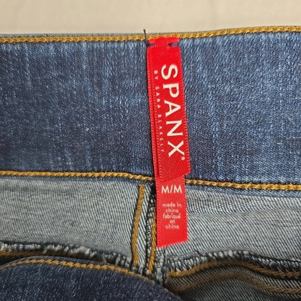 Spanx Jeans Distressed Blue Ankle Skinny High Rise‎ Stretch Shaping Denim Medium - Picture 4 of 9